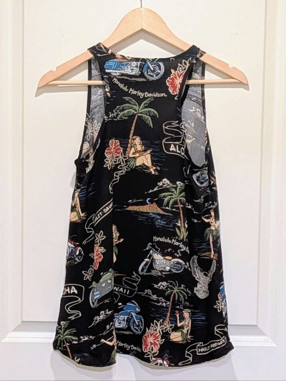EUC Harley Davidson S Hawaii Exclusive Hula Racer Back Tank Black Aloha Wear - Picture 7 of 7